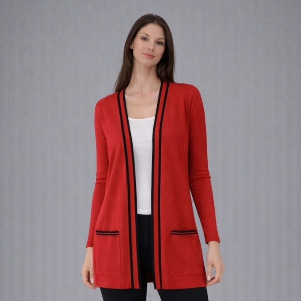 Exclusively MISOOK Women's Size L Red Open Cardigan Sweater Pink Acrylic
